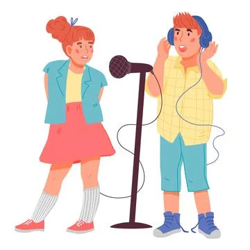 Singing hildren for vocal classes and art school, music and vocal, flat vecto Stock Illustration