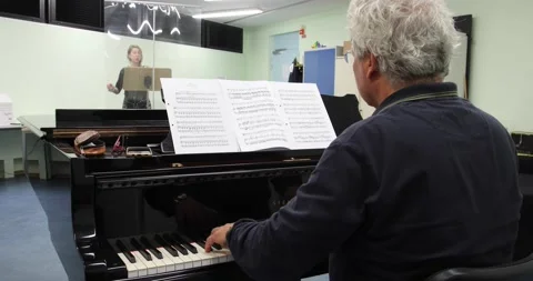 Singing lessons at the conservatory during the corona pandemic Stock Footage 145745619