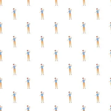 Singing man with microphone seamless pattern background Illustrazione stock