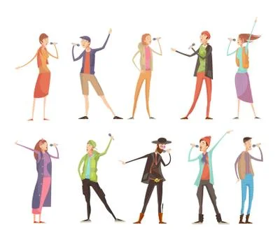 Singing People Karaoke Set Illustrazione stock