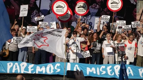 Singing slogans in Act for the 30.000 Missing People in Argentina Video stock 73852388