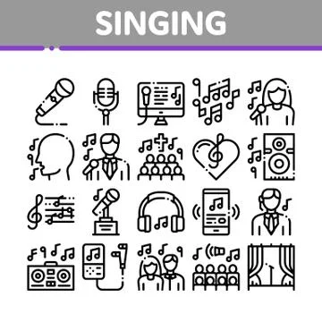Singing Song Collection Elements Vector Icons Set Stock-Illustration