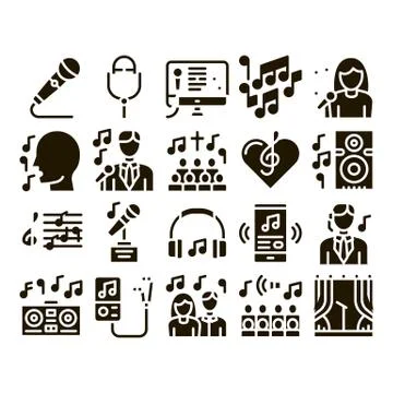Singing Song Collection Elements Vector Icons Set Stock-Illustration