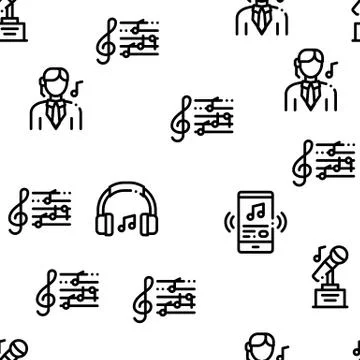 Singing Song Seamless Pattern Vector Stock Illustration