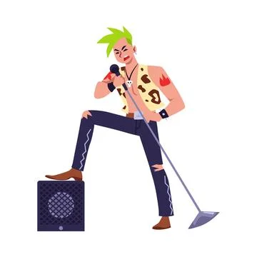 Singing young boy with green mohawk flat style, vector illustration 스톡 일러스트