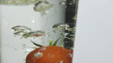 Singl tomato Falling into Water Stock Footage 74468118