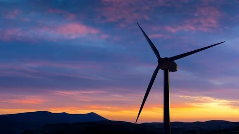 Single 3D Animated Wind Turbine with Sunrise Time Lapse Stock Footage 101931988