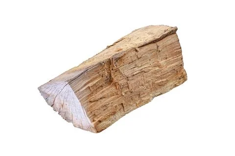 A single, aged log cut for fuel, showcasing its natural wood patterns and r.. Stock Photos