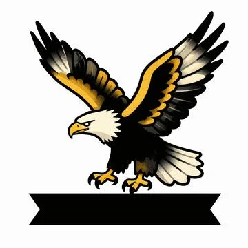 Single American Bald Eagle Soaring with a Black Banner in Traditional Tatto.. 库存插图