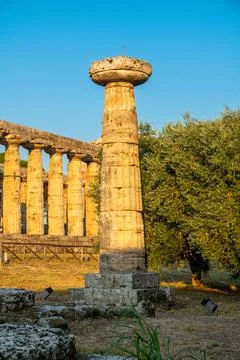 Single ancient column in front of temple ruins Photos