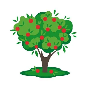 Single apple tree with ripe red fruits Ilustración de archivo