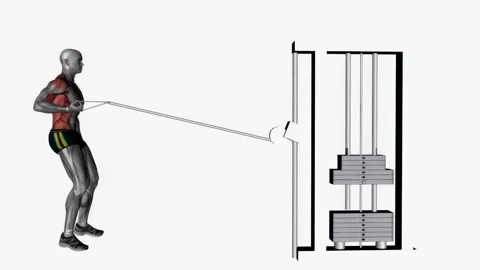 Single arm cable row right fitness gym exercise workout animation muscle highli  Vídeos de archivo 243984536