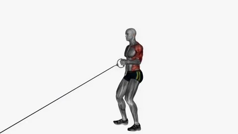 Single arm standing low cable row fitness gym exercise workout animation muscle  動画素材 243984539