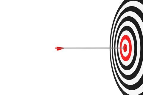Single arrow hitting center of goal target over white background, success, go Ilustración de archivo