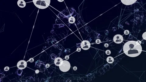 Single avatar appearing at right starting nodes popping and linking, network Stock Footage 329505284