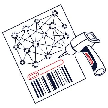 Single barcode blended with neural network nodes Illustrazione stock