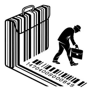 Single barcode forming briefcase shape business c Illustrazione stock