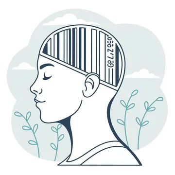 Single barcode forming peaceful human head outline Stock Illustration