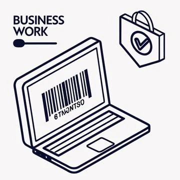 Single barcode integrated into laptop icon busine Stock Illustration