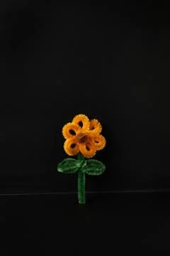 Single Beautiful Handmade Orange Pipe Cleaner Flower Craft Stock Photos