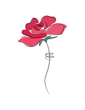 Single Beautiful Red Rose, Hand Drawn, Painted, Romantic Flower, for Valentine's Stock Illustration