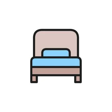 Single bed, hotel room flat color line icon. Ilustración de archivo