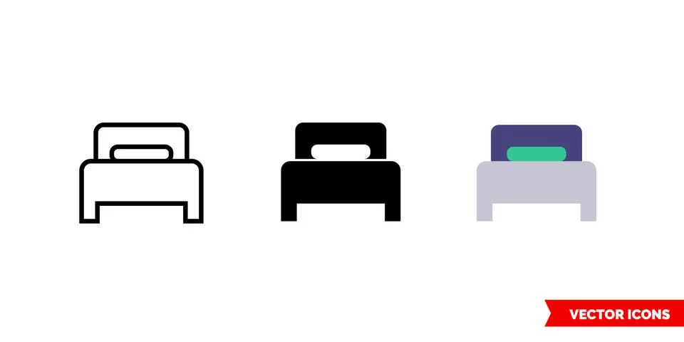 Single bed icon of 3 types. Isolated vector sign symbol. Stock Illustration