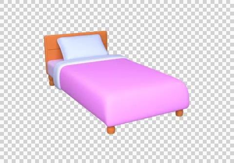Single bed with pink bed linen isolated on white background. Modern furniture Stock Illustration