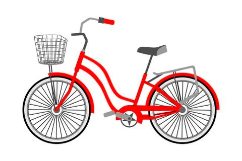 Single bicycle with a front wicker basket on a white background. Vector flat Stock Illustration