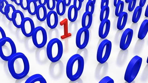 Single Binary Number One in many Zero's 스톡 일러스트