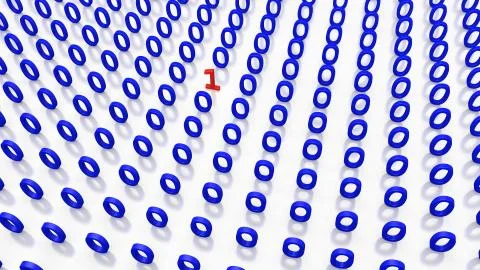 Single Binary Number One in many Zero's 스톡 일러스트