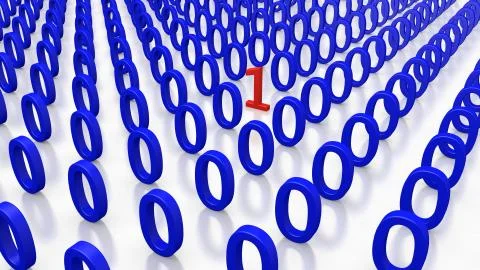 Single Binary Number One in many Zero's 스톡 일러스트