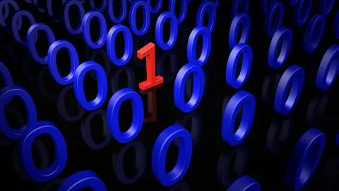 Single Binary Number One in many Zero's Illustrazione stock