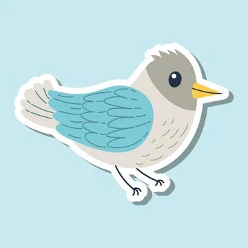 Single bird sticker in flat cartoon style. Cute and colorful design with clea Illustrazione stock