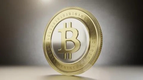Single bitcoin coin close up . 3D render Stock Illustration