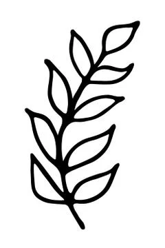 Single black and white branch with leaves Stock Illustration