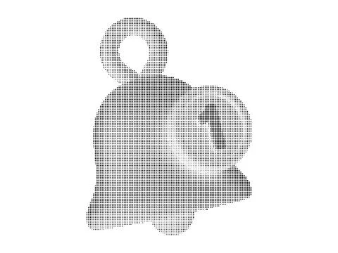 Single black bell icon composed of halftone dots for alert notification and.. Stock Illustration