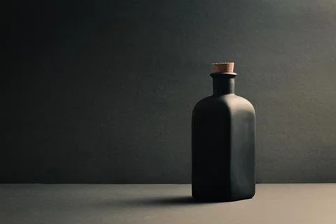 Single black ceramic bottle over a dark background Stock Photos