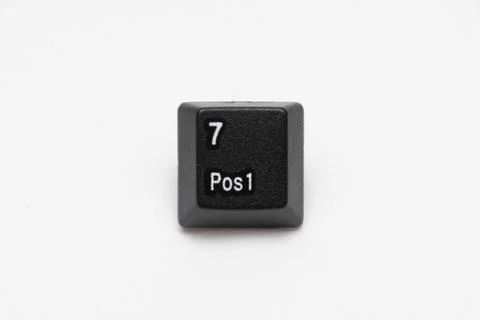 Single black keys of keyboard with different letters serven Stock Photos