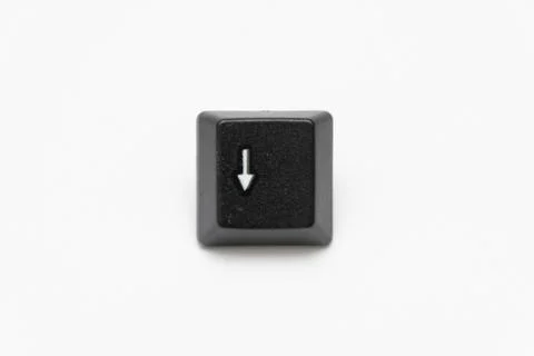 Single black keys of keyboard with different letters down arrow Stock Photos