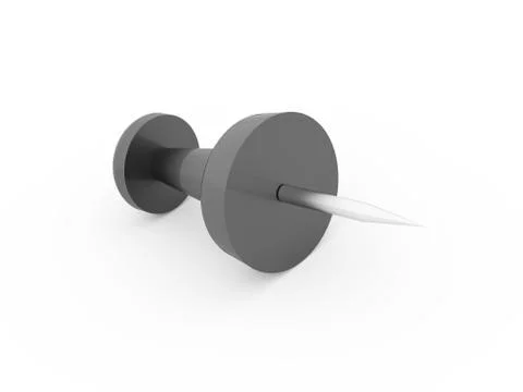 Single black push pin rendered isolated on white background Stock Illustration