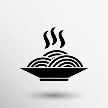Single black silhouette vector icon bowl with ramen Stock Illustration