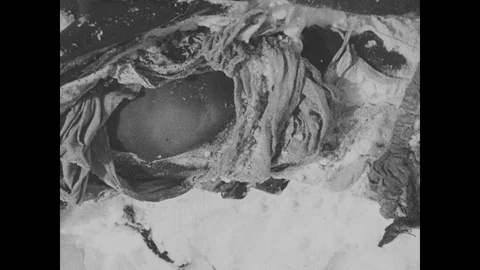 Single blackened corpse after fighting in the Caucasus Stock Footage 109550080