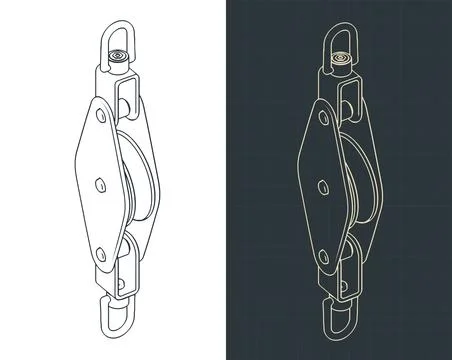 Single block for yacht rigging isometric blueprints Stock Illustration
