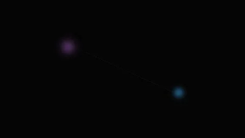 A single blue and purple light orb connected by a faint glowing line in space Stock Footage 339617243
