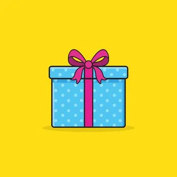 A single blue gift box with polka dots design with pink ribbon and bow. Fla.. Stock Illustration