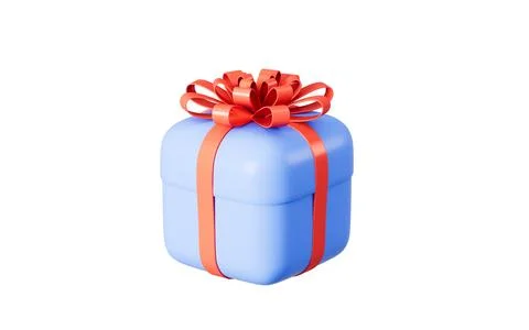 Single blue gift in the white background, 3d rendering. Stock Illustration