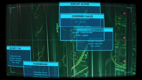 Single blue HUD window appearing, server rack showing stacked alerts sliding, Vídeos de archivo 333034772