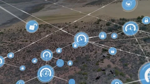 Single blue icon appearing, nodes popping, lines extending as camera pulls out, Stock Footage 330258438