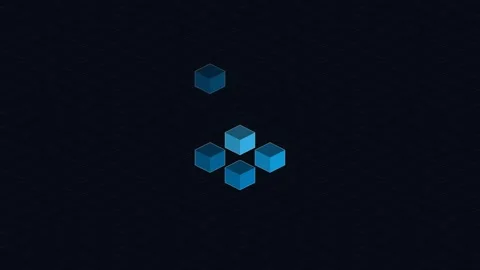 A single blue isometric cube centered against a deep black background Stock Footage 339618390